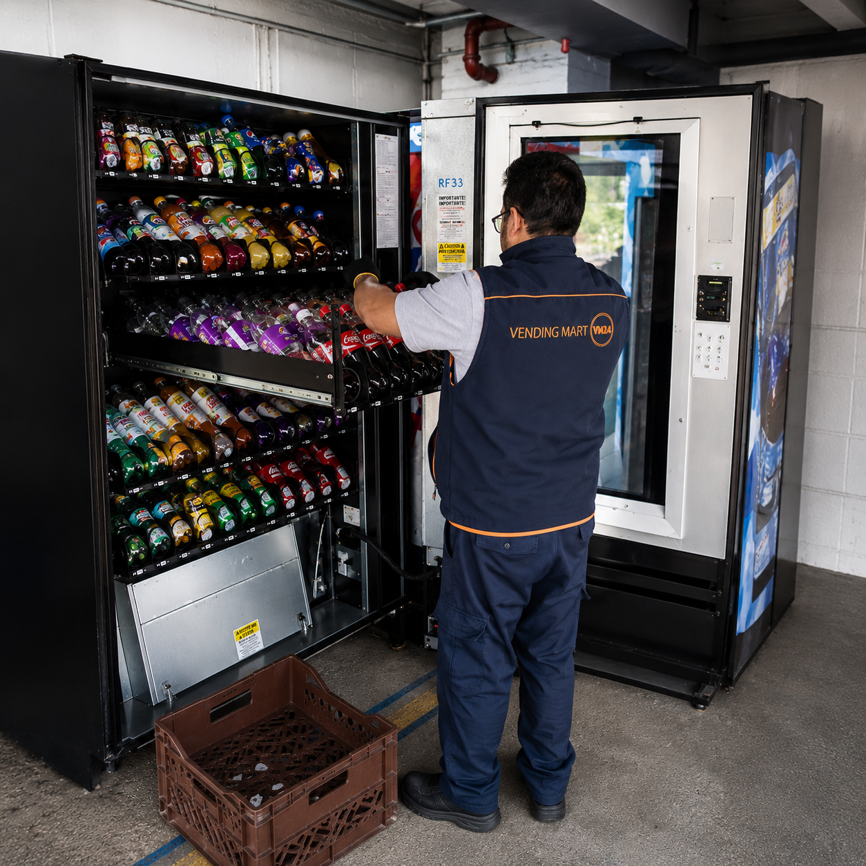 Operador de Vending Mart 24 surtiendo bebidas en ruta